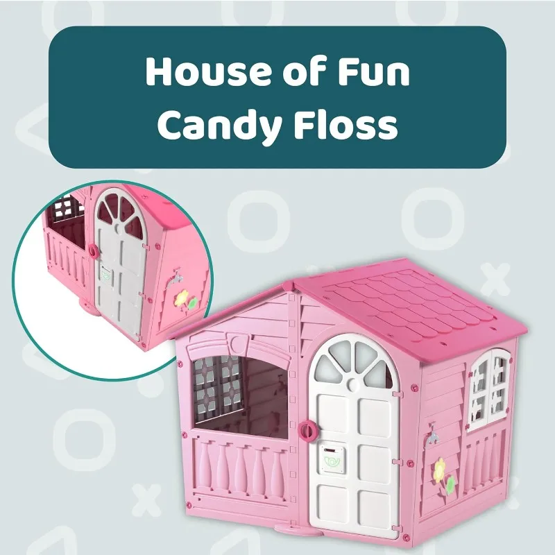 House of Fun Playhouse for Kids Indoor Outdoor Working Door and Window Pink and White Candy Floss Color – Toddlers Age 2