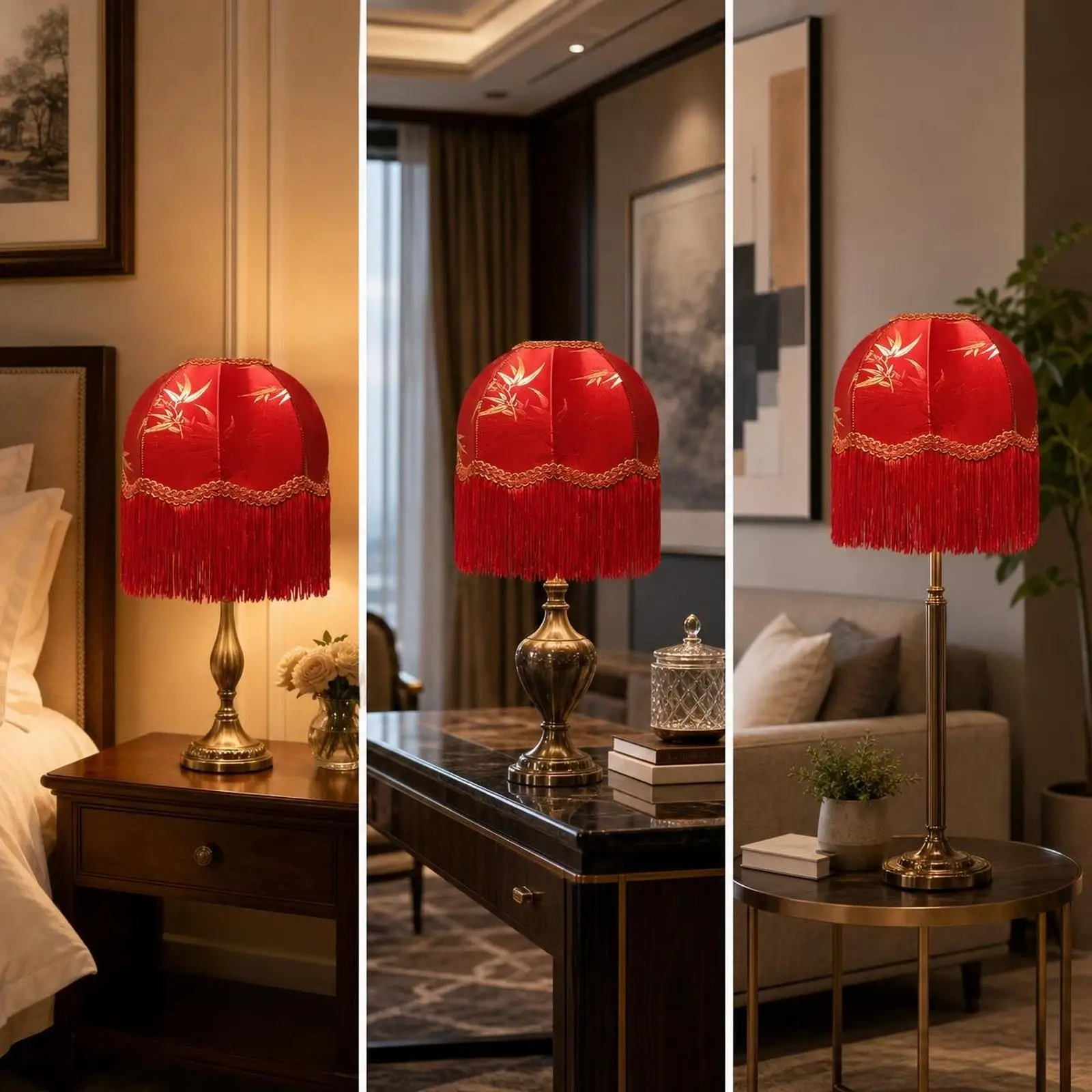

Victorian Style Bell Lampshade with Decorative Tassels Fabric Cover for Bedroom Table Floor Lamp