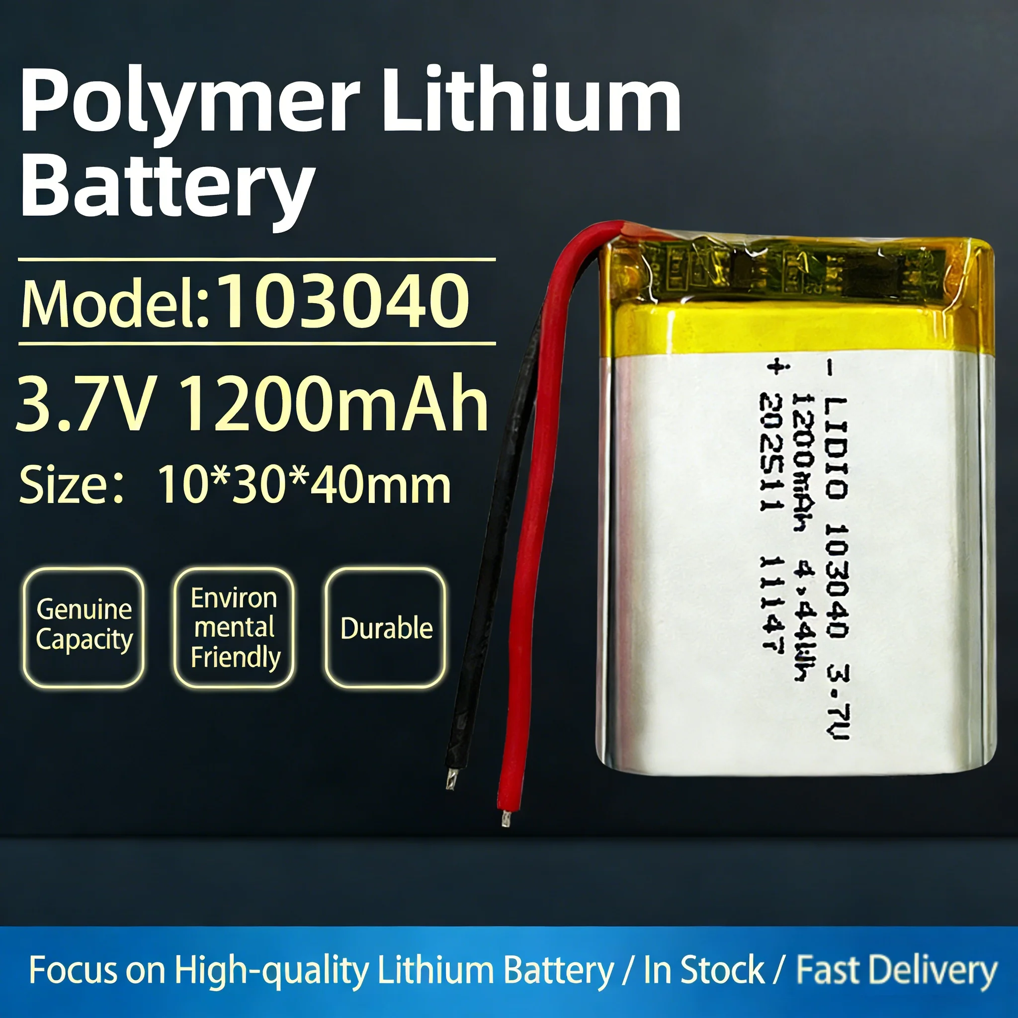 103040 3.7V 1200mAh Polymer Lithium Rechargeable Battery for GPS Navigator MP3/4/5 Bluetooth Headset PS4 Batteries Diy Tools