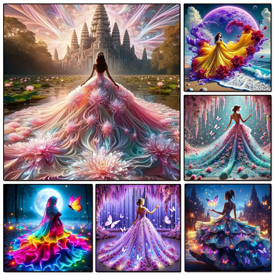 الماس اللوحة 2025 زهرة فتاة الماس الفسيفساء الأزهار فراشة حجر الراين صورة التطريز الفن عبر عدة خياطة ديكور المنزل #1