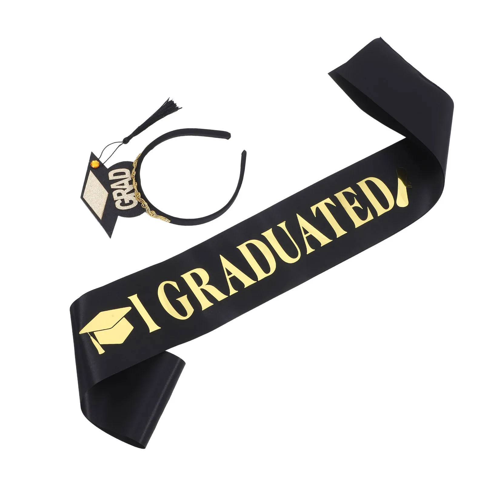 

Graduation Sash and Headband Set Comfortable Photo Prop for Party Celebration Cosplay Gift Graduates Friends Unique