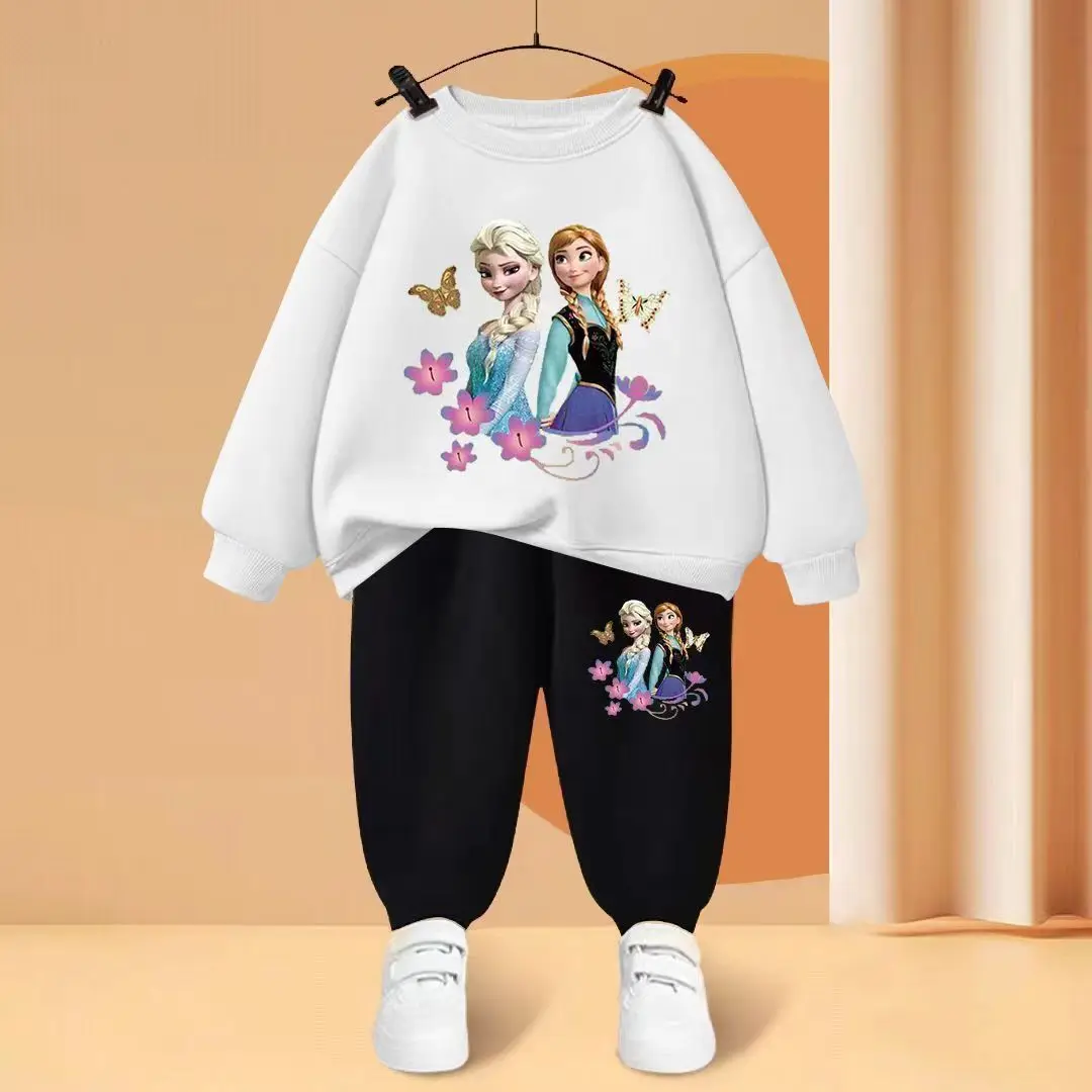 Autumn Kid Girls Clothes Set Frozen Elsa Printed Sweatshirts Pullover Top And Pants 2 Pieces Suit Children Top Bottom Tracksuits