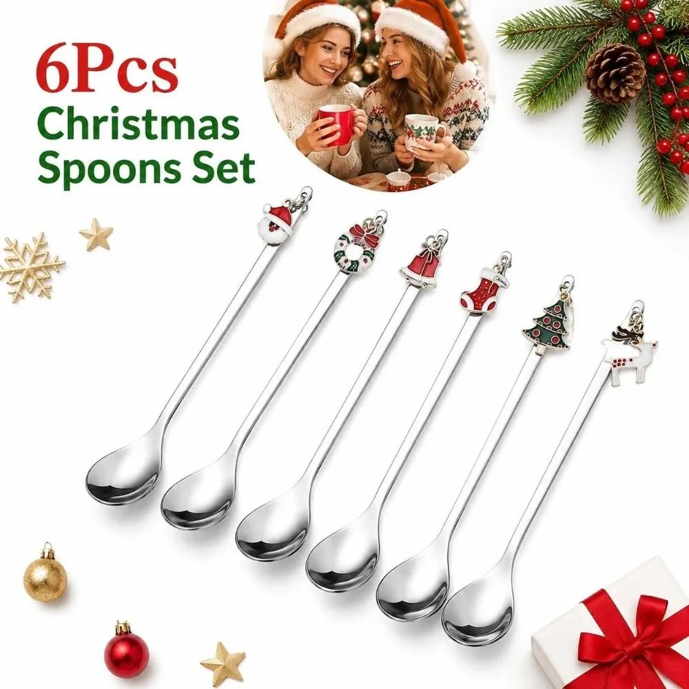 New Stainless Steel Christmas Cutlery Set Festive Snowman Dessert Spoons Gingerbread Stocking Present Box Table Setting