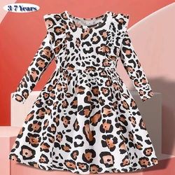 Girls Dresses 2-8 Years Summer Long Sleeve Princess Dress Autumn Leopard Birthday Party Gown for Kids