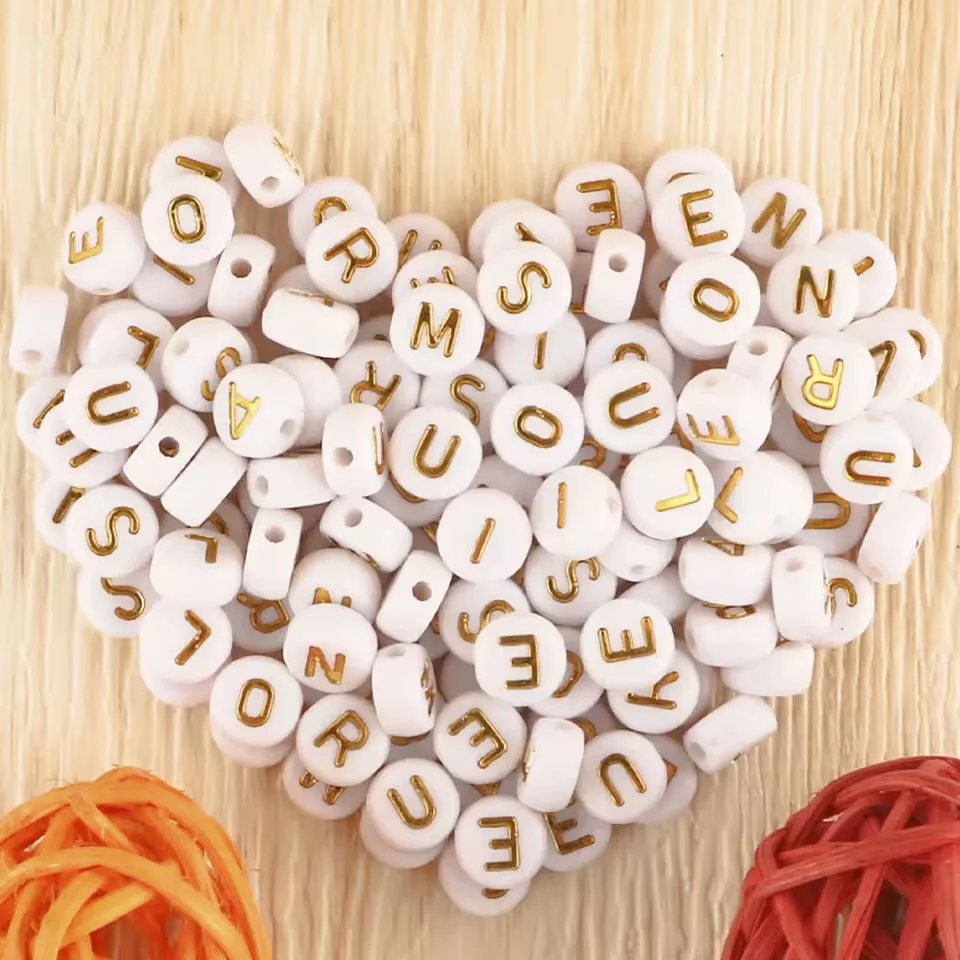 100pcs Mixed 7mm White Gold Color Round Flat Alphabet Loose Beads Letter Acrylic Beads For Jewelry Making Diy Bracelet Necklace image 3
