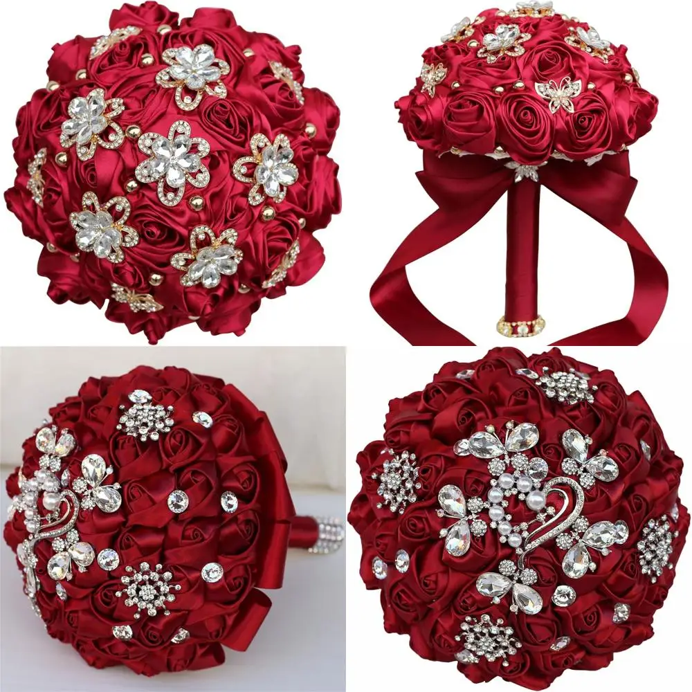 

Бордовый атласный букет искусственных роз, 7 дюймов, для невест и подружек невесты — подходит для свадеб в помещении и на открытом воздухе