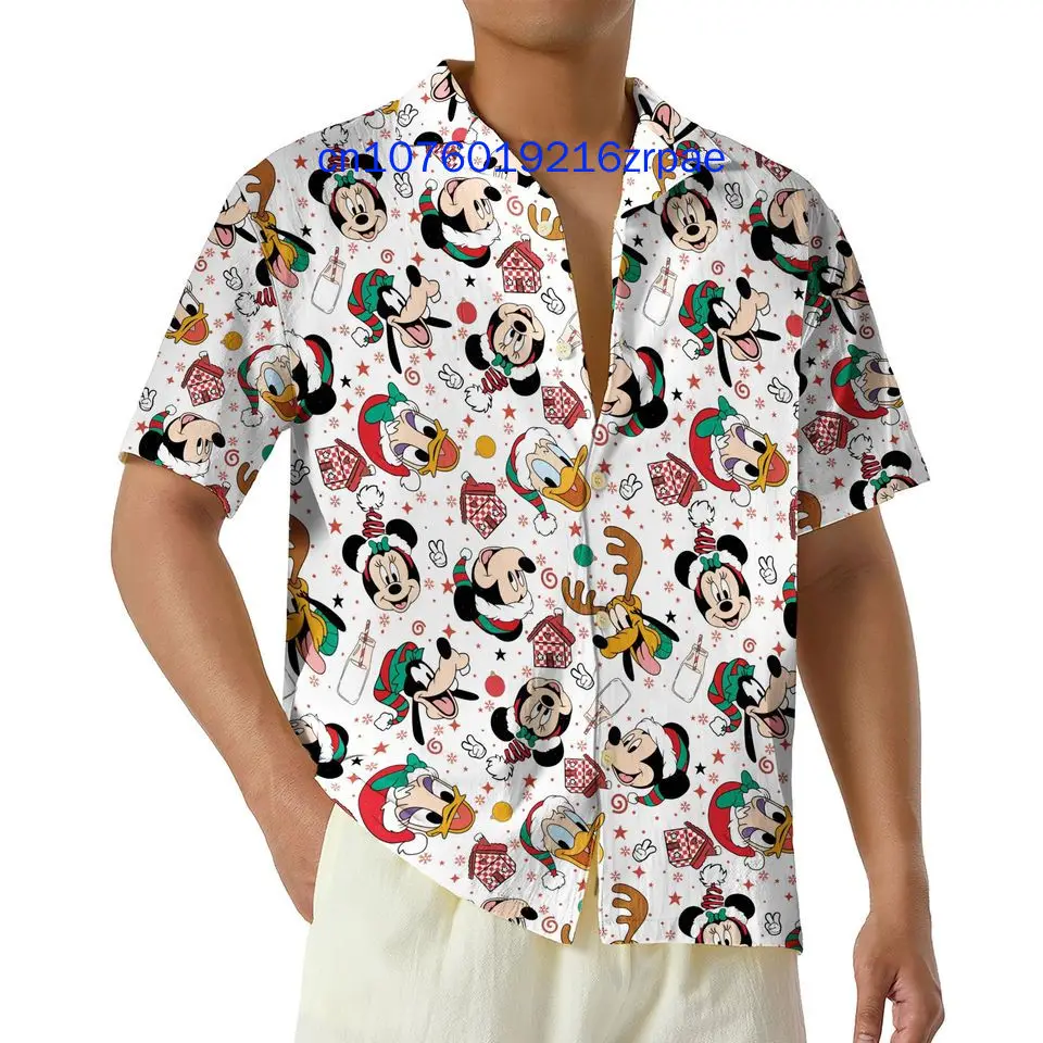 Mickey and Friends Christmas Hawaiian Shirt on Disney Light Bulbs Men's And Women's Kids Button Down Short Sleeve Shirt