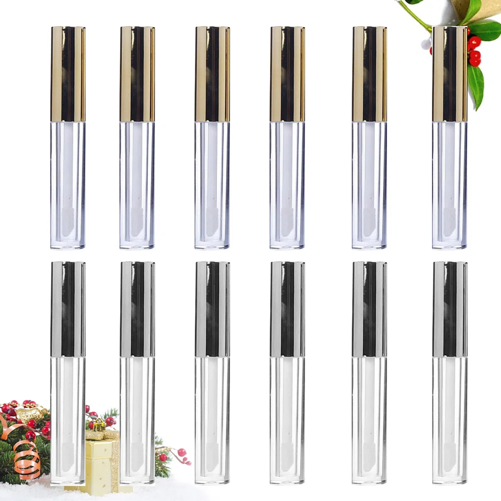 

12Pcs Lip Gloss Tube Transparent Lightweight Durable Empty Lip Tube Refillable Travel Container Subpackaging Silver Golden