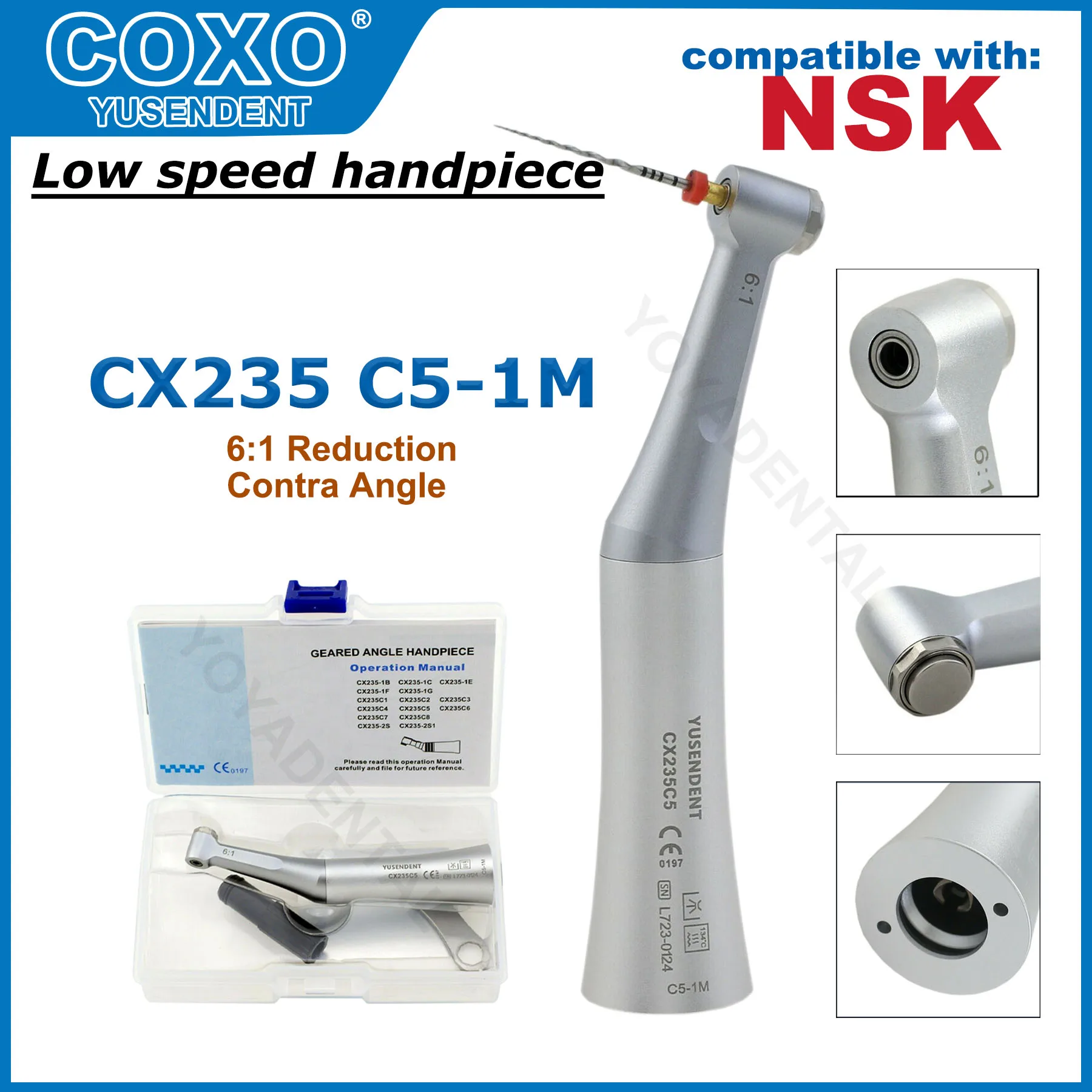 COXO CX235 Dental Handpiece 6:1 reduction Low Speed Handpiece Push Button Endodontic Handpiece E Type Fit Sirona Dentist Tools