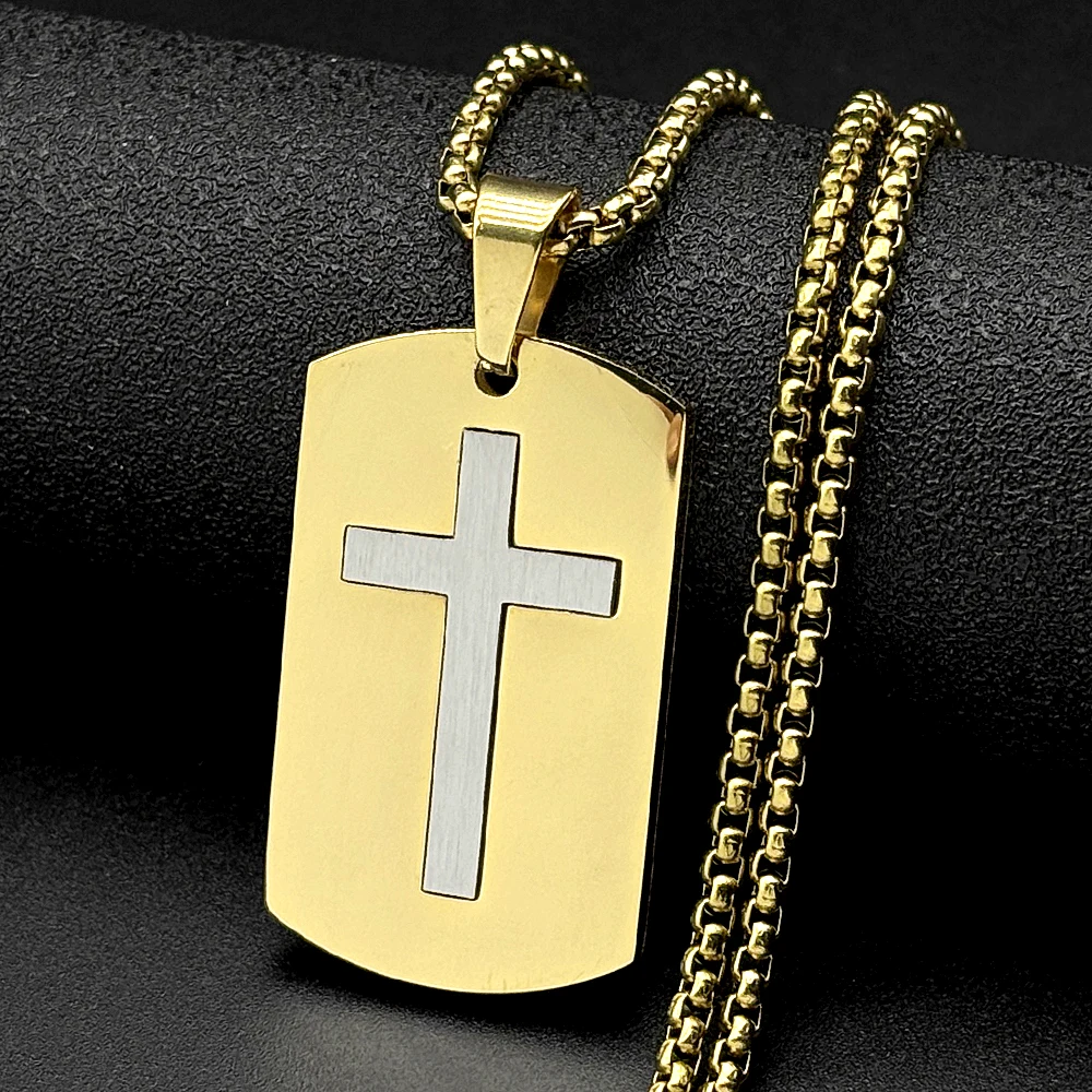 Military Army Two-tone Cross Chain Necklace for Women Men Stainless Steel Chain Dog Tag Christian Pendant Necklaces Jewelry Gift view 5