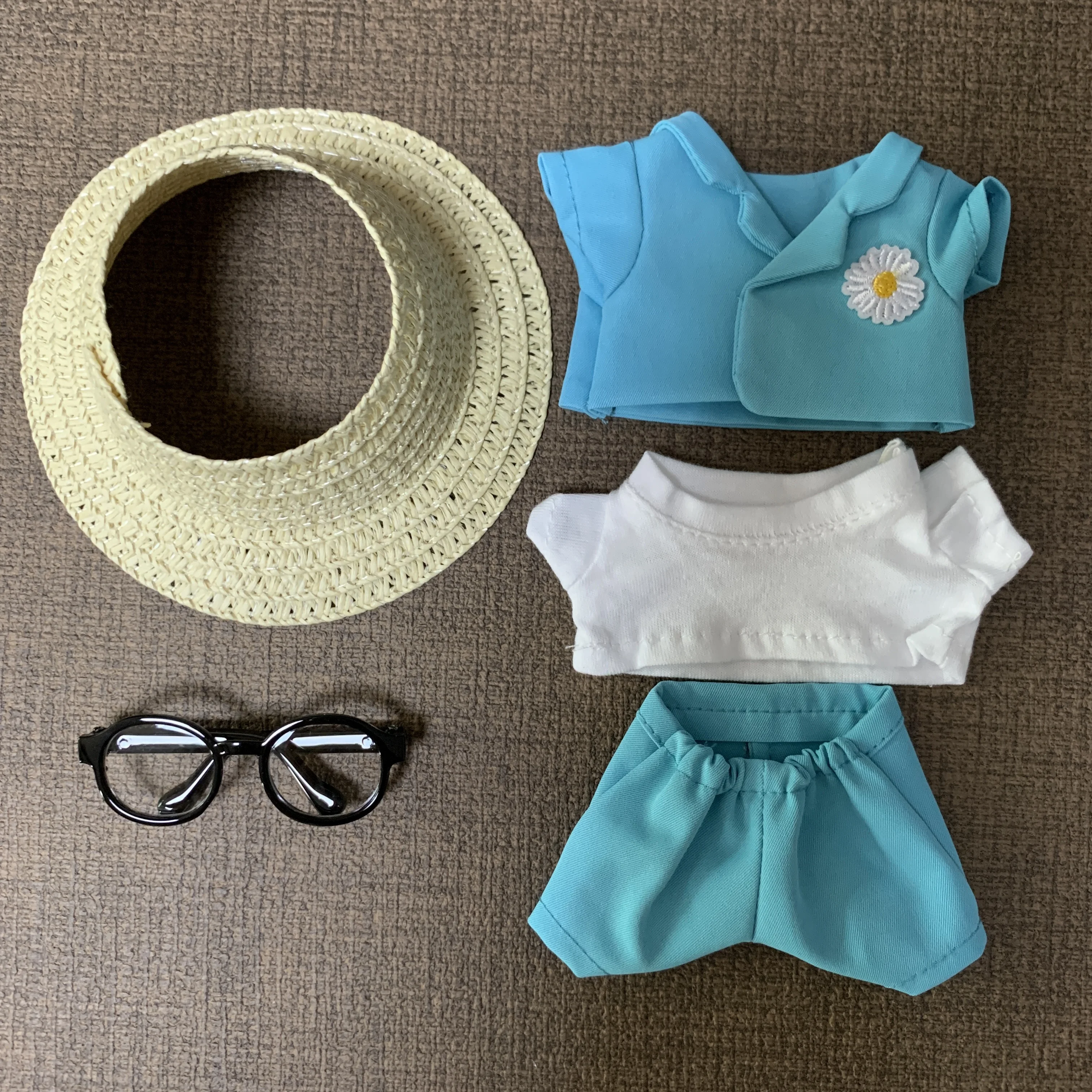 ملابس دمى قطيفة مقاس 6.69 بوصة، مناسبة لدمى خرقة، مجموعة مكونة من 5 قطع تتضمن قبعة ونظارات، لا تشمل الدمية