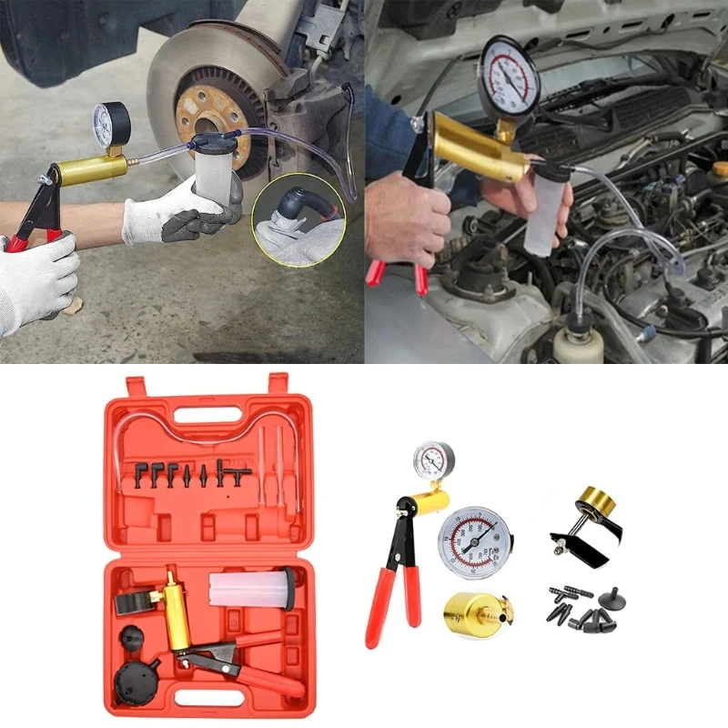 

2 in 1 Automobile Handheld Vacuum Pressure Brake Bleeder Adapter Fluid Reservoir Test Bleeding Tool Set with Storage Box