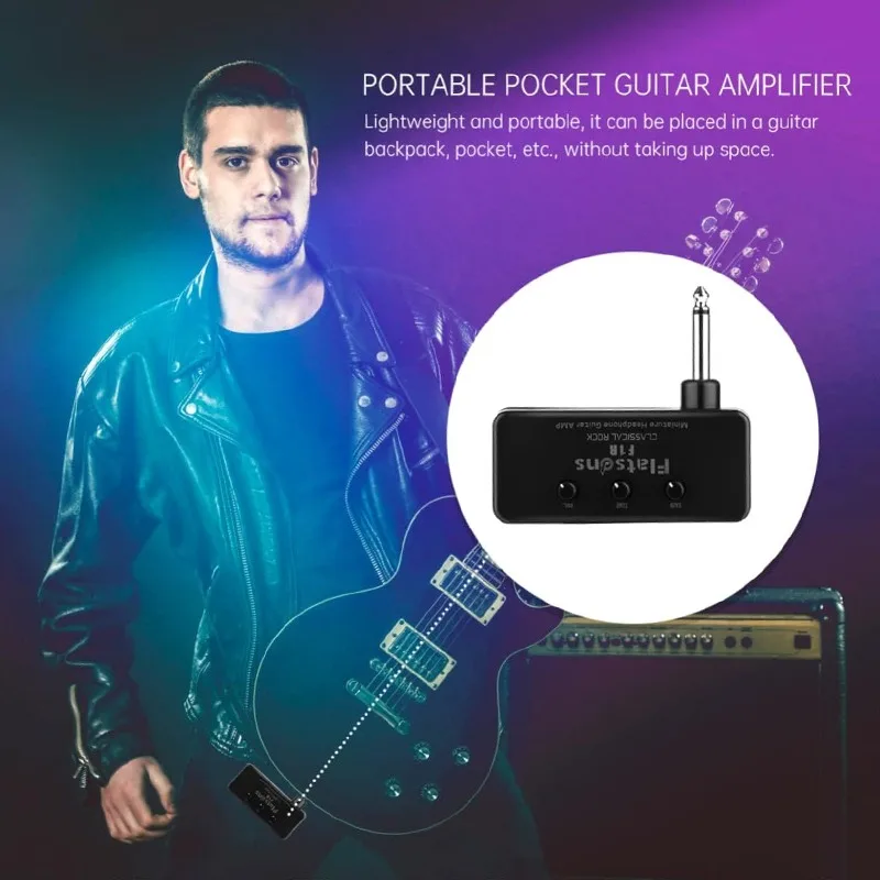 Flatsons F1R Classical Rock Mini Guitar Headphone Amplifier High-Fidelity Distortion,Plug & Play,Battery Powered,Quiet Practice