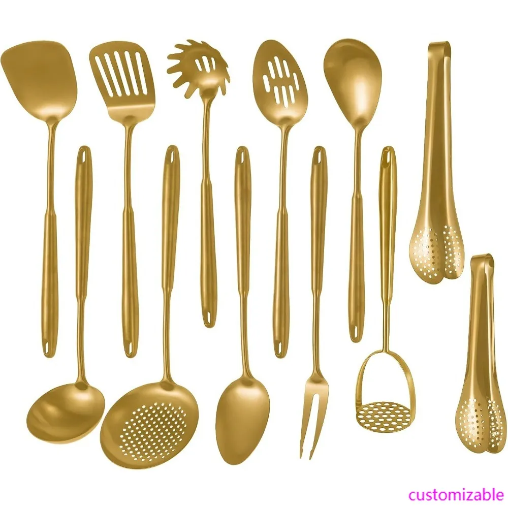 

Набор кухонной утвари из матовой нержавеющей стали из 12 предметов: кухонные инструменты с длинной ручкой, лопаткой, ковшом и ложкой