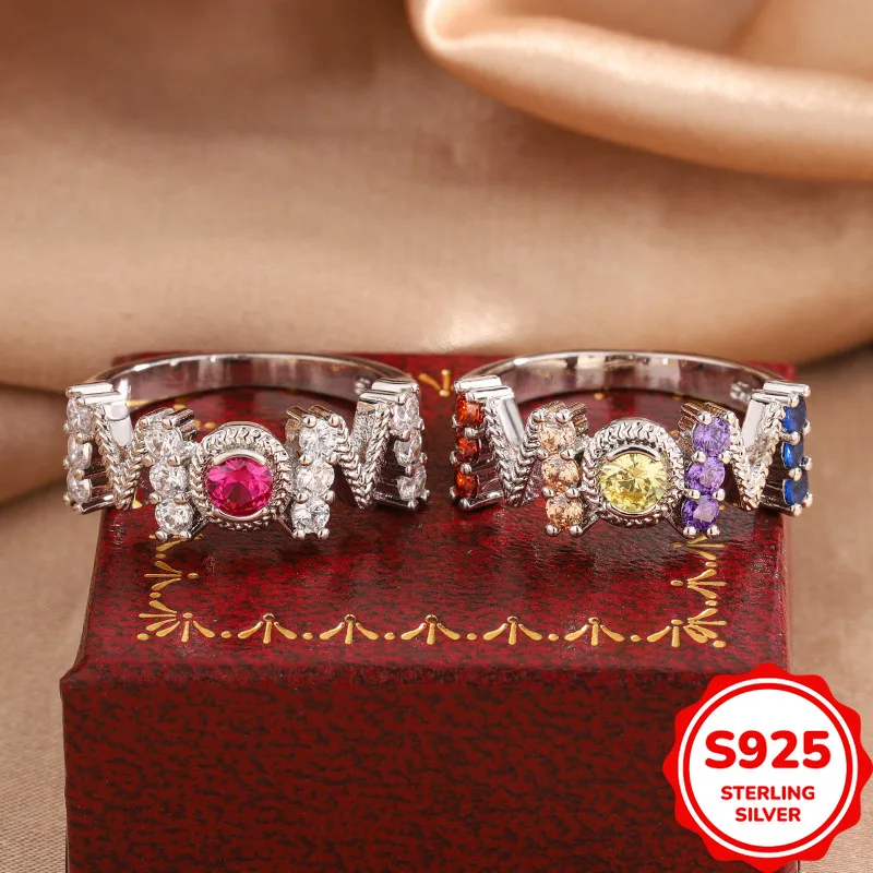Fashionable and Versatile Authentic S925 Silver Colored Zircon Mother's Day Holiday Gift Women's Ring