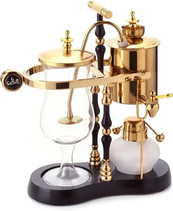 Belgian/Belgium Family Balance Siphon/Syphon Coffee Maker, Elegant Double Ridged Fulcrum with Tee Handle (Egyptian Black & Gold)