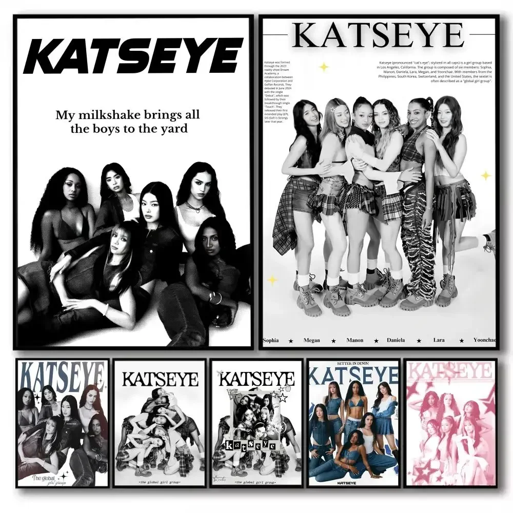 K-KATSEYE KPOP Poster Stickers Self-Adhesive Painting Mural Decor Wall Decals for Bedroom Living Room Home HD Gift