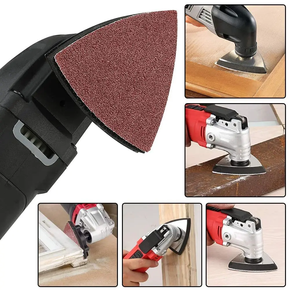 50pcs Triangular 80mm Oscillating Multi Tool Sand Pad With Hook and Loop Sandpaper Sheet 400-2000 Grits For Burr Grinding