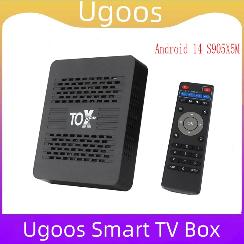 Ugoos TOX5 Lite Smart TV Box Android 14 S905X5M 2GB 32GB Set-Top-Box Dual-WLAN 1000M LAN BT4.1 Unterstützt H.265 4K 60fps DLNA