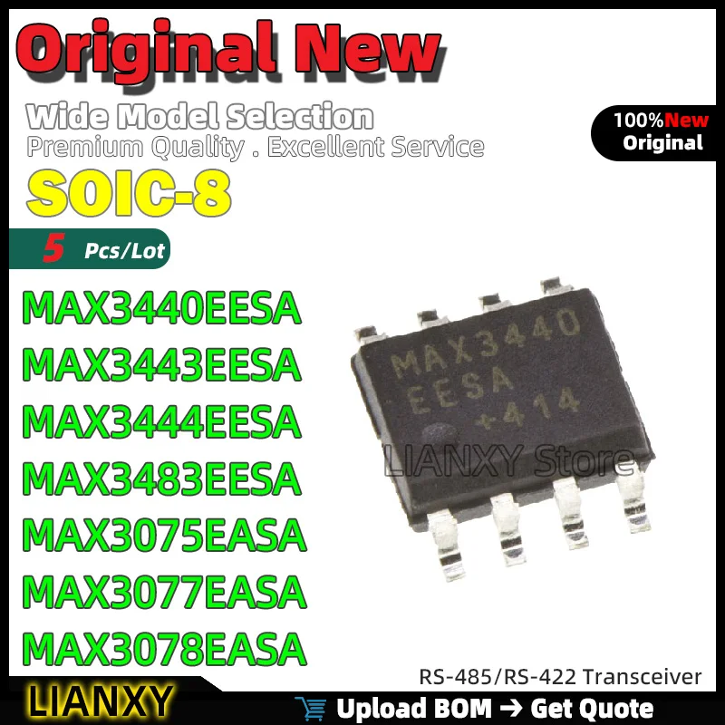 

5pcs SOIC-8 MAX3440EESA MAX3443EESA MAX3444EESA MAX3483EESA MAX3075EASA MAX3077EASA MAX3078EASA RS-485/RS-422 Transceiver New