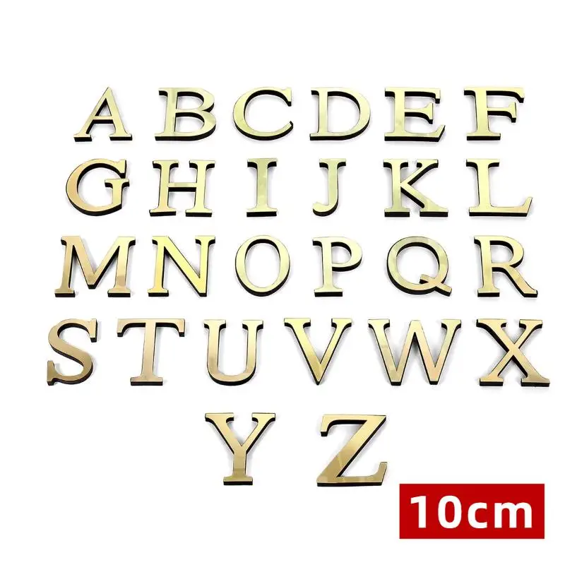 10cm Gold 26 English Letters DIY 3D Mirror Acrylic Wall Stickers, Home Retro Wall Art Decor For Party Wedding Christmas