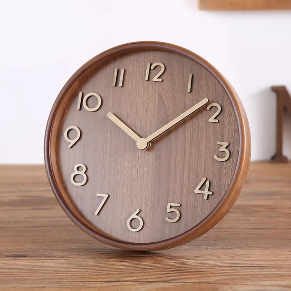8 inch houten bureauklok moderne mode creatieve huiswoonkamerdecoratie Scandinavische stijl eenvoudige klassieke stille analoge klok - afbeelding 2