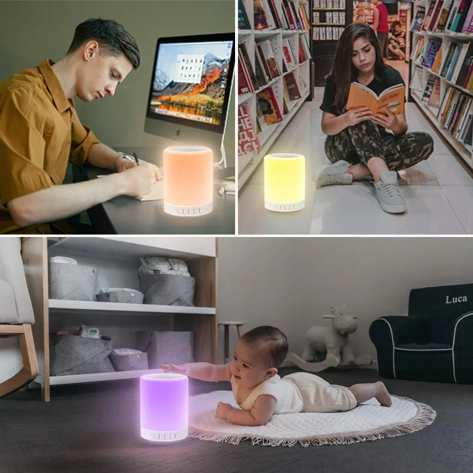 Touch Bedside Lamp with Bluetooth Speaker Atmosphere Light Wireless Small Home Subwoofer Night Light Best Gift For Children