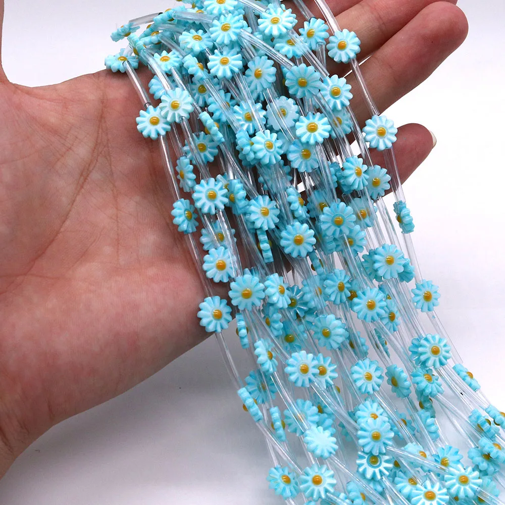 Colorful Natural Freshwater Shell Polished Carved Daisy-shaped Straight-hole Loose Resin-coated Beads DIY Necklace Jewelry