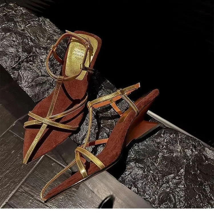

Summer New Style Narrow Band Heels Women Sandals Fashion Pointed Toe Singbacks Pumps Stripper Party Female Sandals Zapatos Mujer