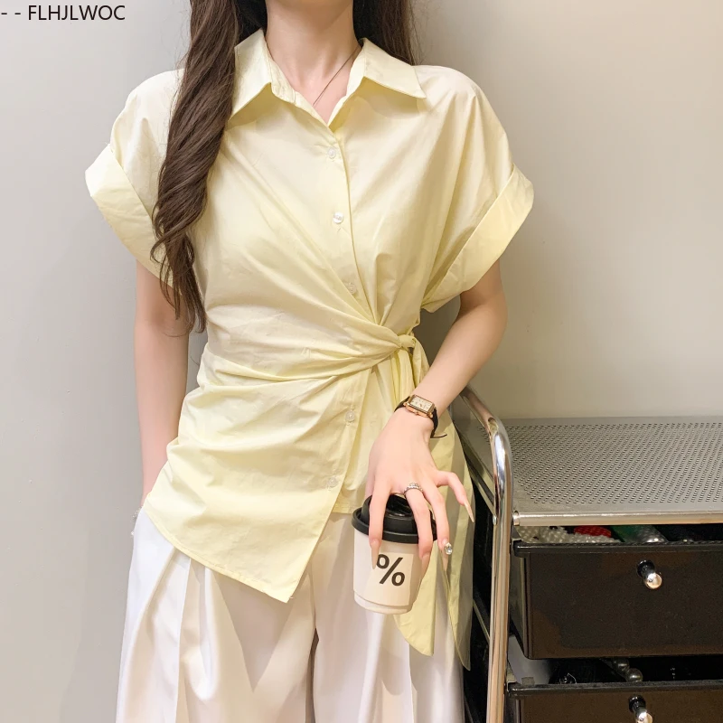 Chemises blanches en coton et lin, hauts péplum à lacets, mignons et doux pour filles du japon, rétro, solides, amples, décontractés, taille fine, chemisiers Design Chic Y2K