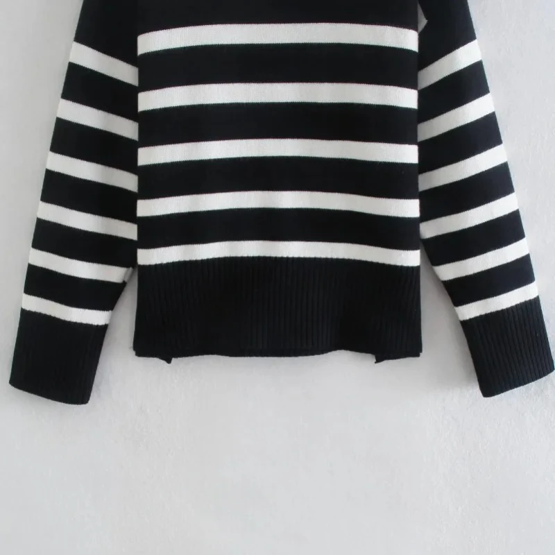 Зимний черно-белый полосатый свитер, женский уличный свободный пуловер, джемпер, топы, женские водолазки с длинными рукавами, вязаные свитера
