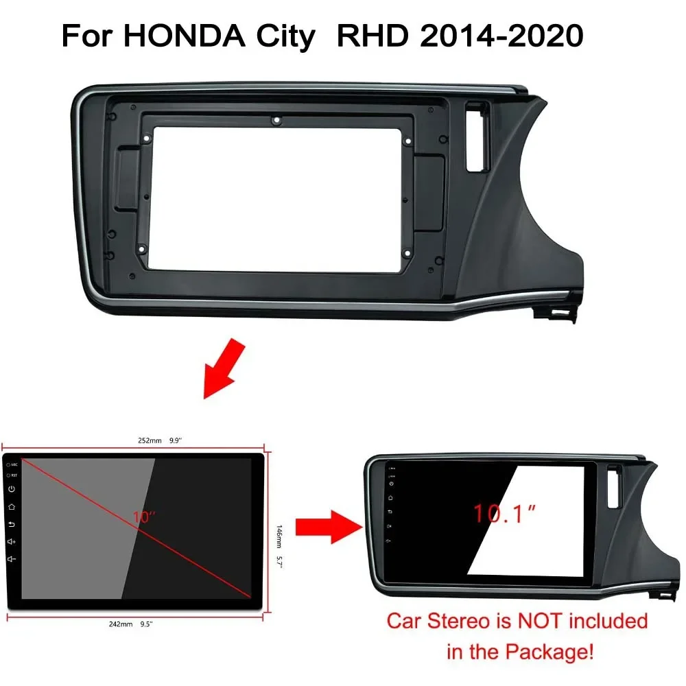 10.1 Inch Car radio Fascia For HONDA CITY 2014-2020 Double Din Fascias Audio Fitting Adaptor Frame Panel