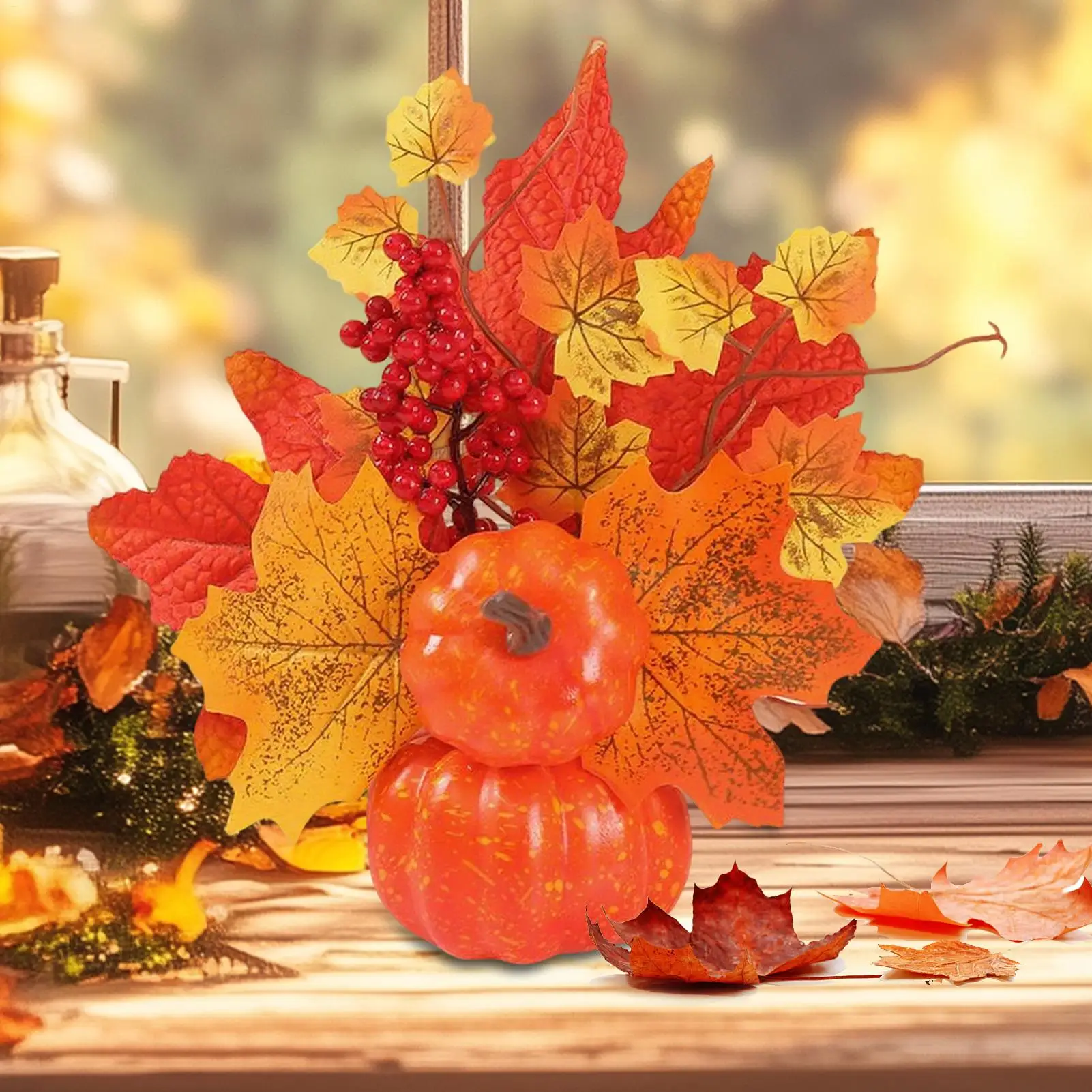 Decorações de abóbora de outono abóbora artificial com folhas de bordo halloween outono ação de graças colheita mesa peças centrais decoração para