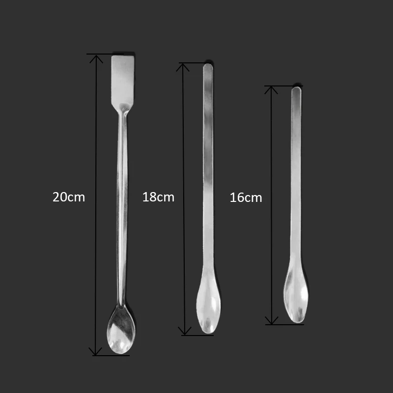 Spatule en acier inoxydable à queue large, cuillère de poids, utilisation pour la chimie, l'expérience médicale et dentaire, monodirectionnelle en laboratoire, cuillère à médicaments, 20 cm, 18 cm, 16cm