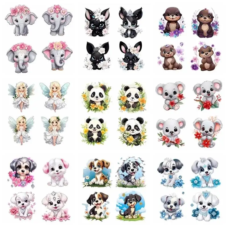 

Children's Clothing Stickers, Cartoon Animal, Elephant, Panda, Iron Heat Transfer Printing Vinyl Stickers, DIY T-shirt Stickers