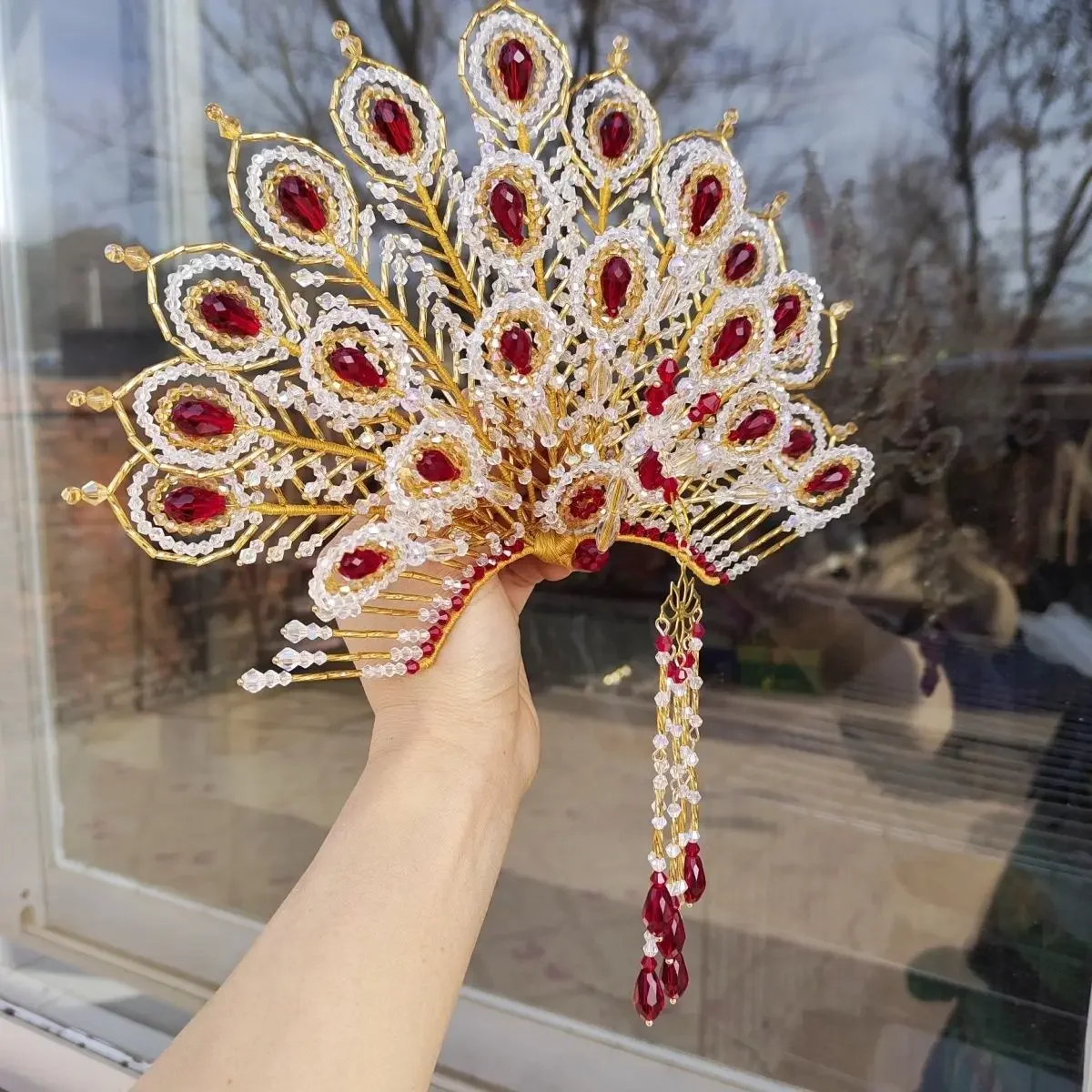Handmade Beaded Chinese Hanfu Tassel Headband for Hair Women HairBand Hair Accessories Hair Phoenix Crown Tiara Headdress Gift