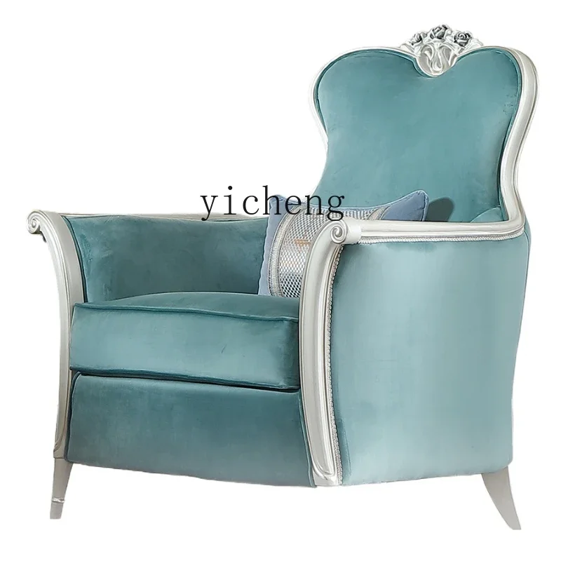 

light luxury palace real wood carving flower leather single sofa chair leisure master chair