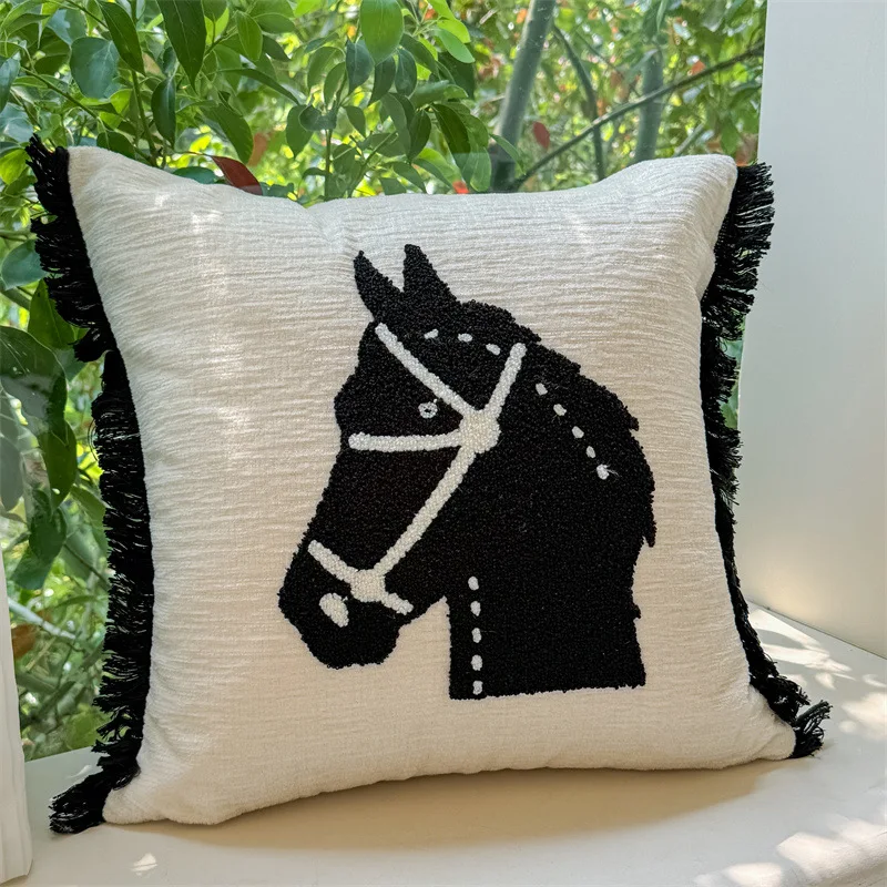 Luxury Chenille Cushion Covers Black and White Animal Towel Embroidery Pillow Cover Soft Pillow Cases for Sofa Modern Home Decor