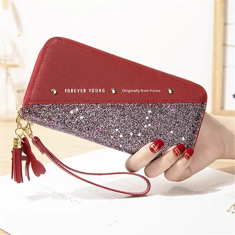 Fashion Women's Sequins Patchwork Glitter Letter Wallets Female Pu Leather Long Coin Purses Ladies Card Holder Clutch Bag