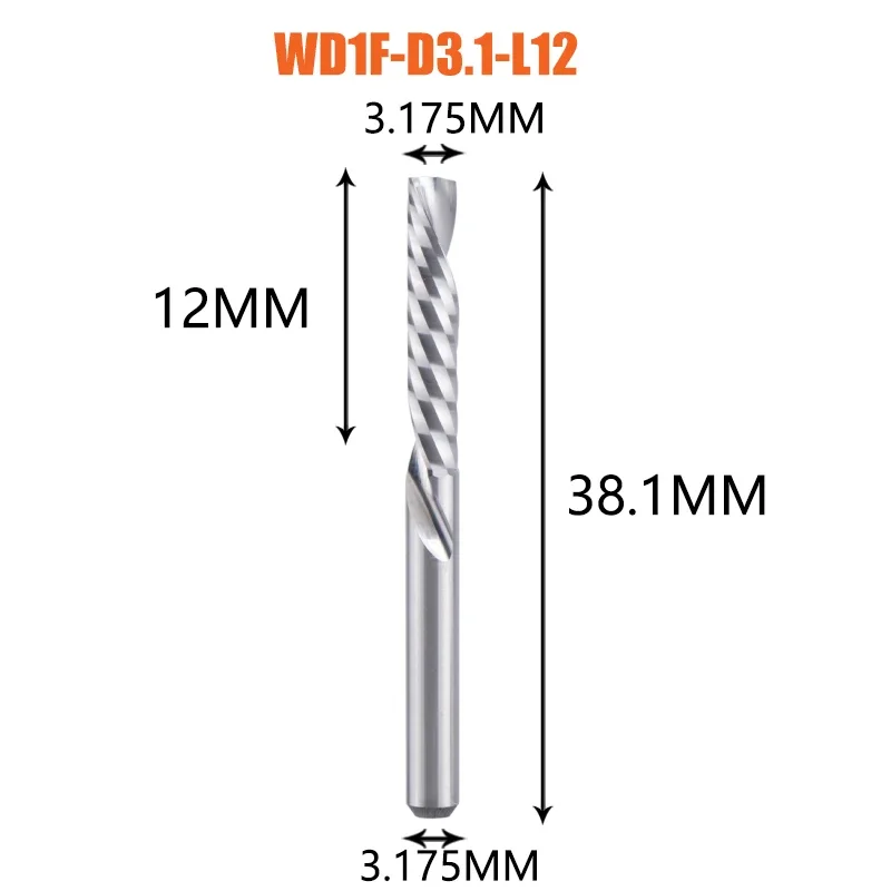 1 st AAAAA Enkele Fluit Spiraalfrees 3.175 Schacht Spiraal Aluminium Frees 3D Graveren Carving Bit voor Houtbewerking Down Cut