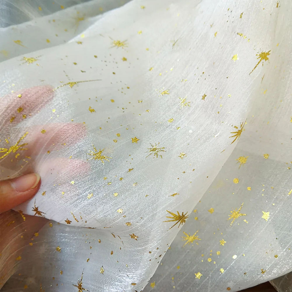 

Glitter Bronzing Star Moon Organza Fabric Crepe Tulle By Half Meter For Making Bride Veil Home Party Festive Backdrop Decoration