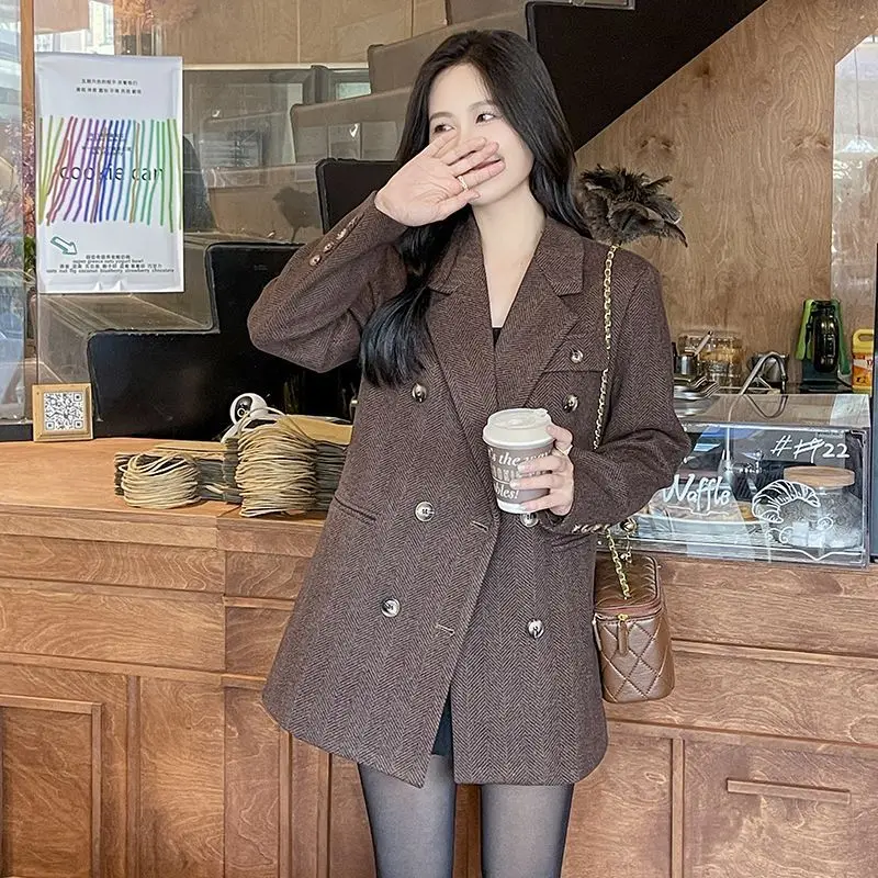 2025年秋冬新作 高級ウールスーツコート ロングジャケット コーヒーブレザー 厚手キルティングアウター ヴィンテージ風 レディースジャケット