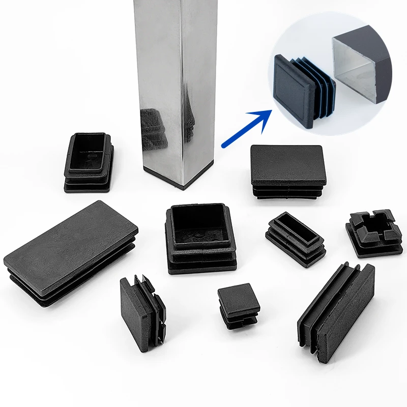 2 PCS Black PE Plastic Rectangular Pipe Inner Plug Dust Cover Blanking End Cap Caps Tube Pipe Inserts Plug Bung Steel Leg