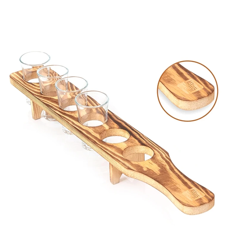 Wine Glasses Stand Wooden Drink Serving Tray With 6 Glasses Glass Cup Rack Tequila Glass Holder Serving Tray For Bar