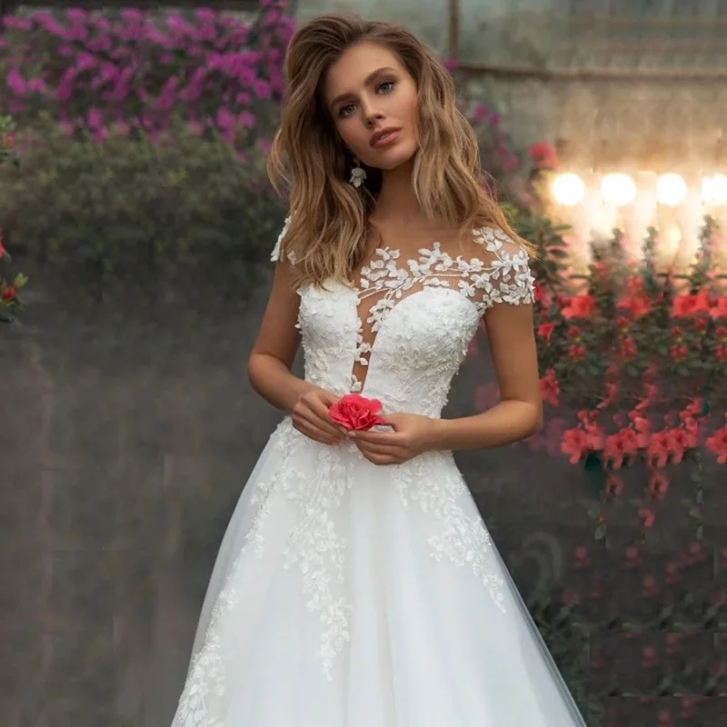 Customzied Princess Wedding Dress Ivory Lace 3D Flower A Line Tulle Bridal Gowns vestidos de novia