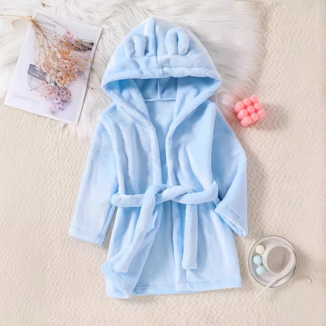Winter Coral Fleece Kids Bathrobe Unisex Cartoon Print Keep Warm Robes 2-6Y Children Soft Home Garment  Bathrobe
