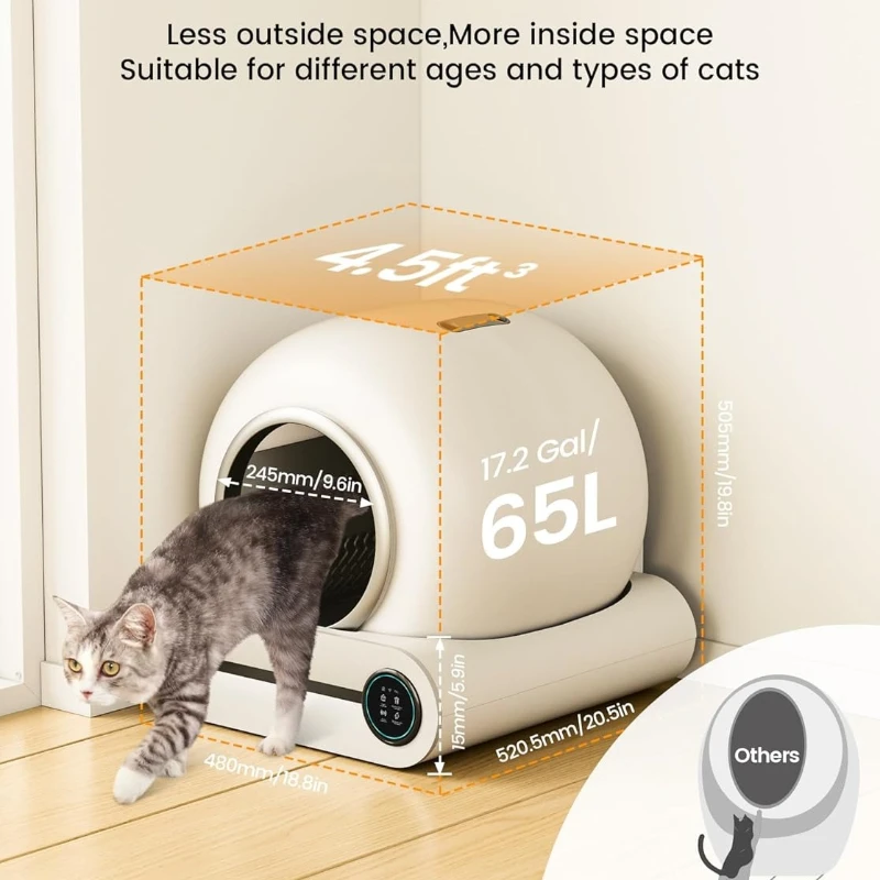 Imagem -02 - Tonepie Automatic Cat Litter Box Self Cleaning Smart Toilet Versão em Inglês App Control 65l Safe Pet Toilet 10 kg de Gatos