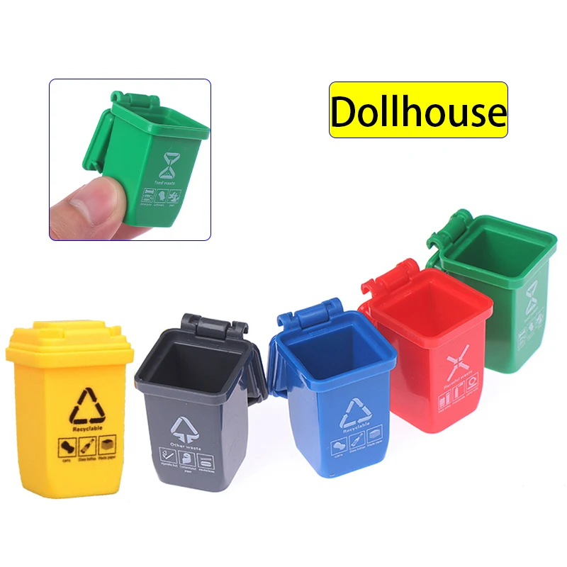 5 pçs/set 1:12 casa de bonecas em miniatura lata de lixo modelo acessórios de móveis para decoração de casa de boneca crianças brinquedos