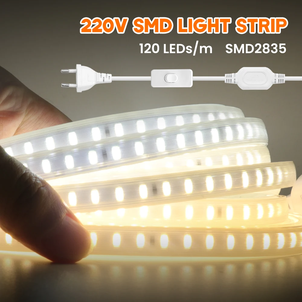 

AC220V LED Strip Tape Light SMD2835 120Leds/m Flexible Ribbon Rope Lamp 3000K 4000K 6000K IP67 Waterproof LED Lights Strip Decor