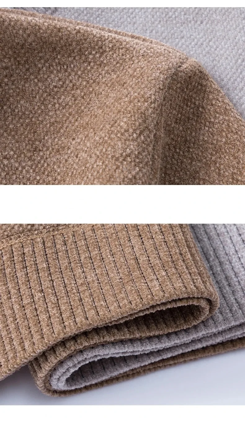 Hochwertiger, warmer Plüsch-Strickpullover für Herren, Herbst-Winter-Komfort, lässige Mode, gefälschter zweiteiliger gestreifter Hemdkragen-Pullover – Detail 14
